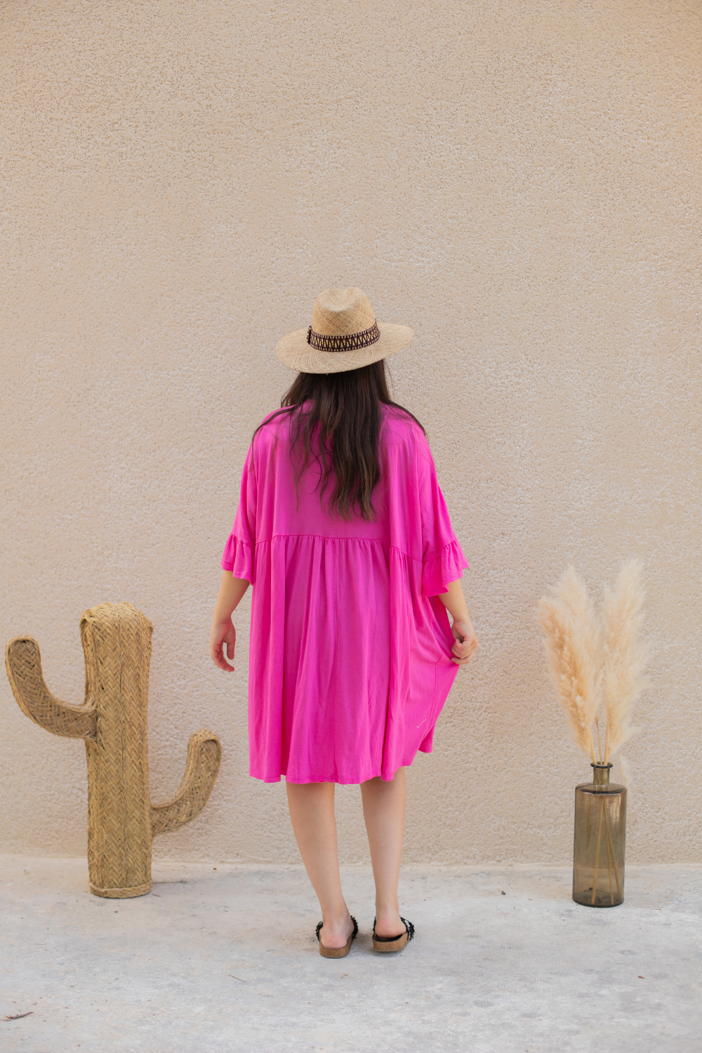 Robe tunique courte grande taille Pipa rose du 42 au 52 - Coeurves