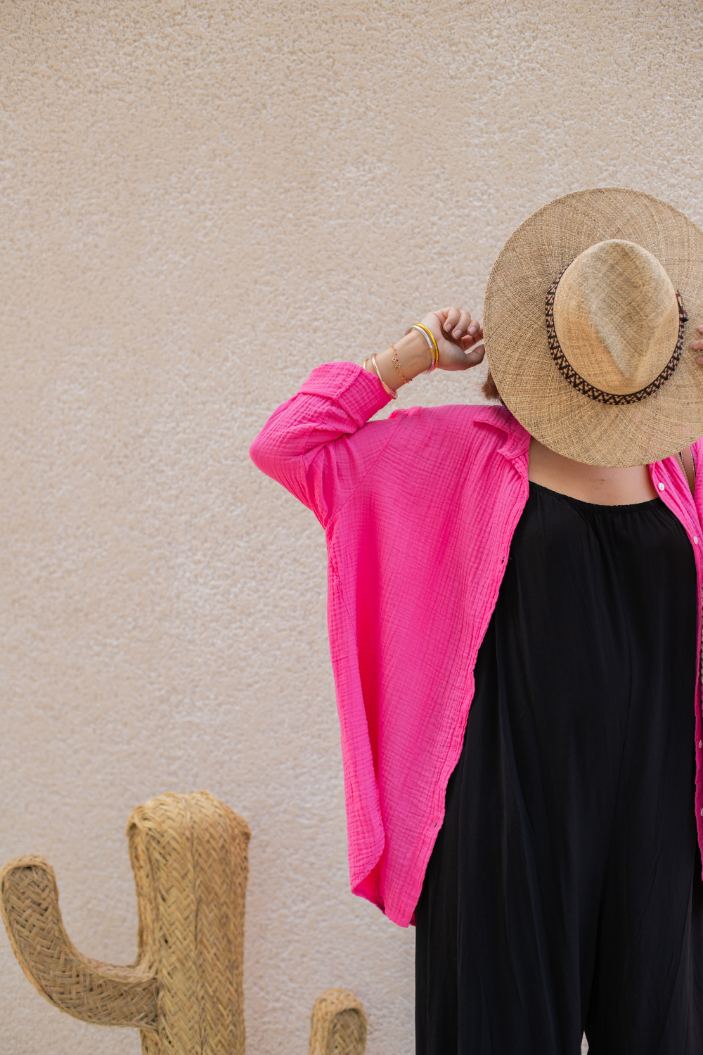 Chemise femme grande taille FRUTY en Gaze de coton rose - Coeurves