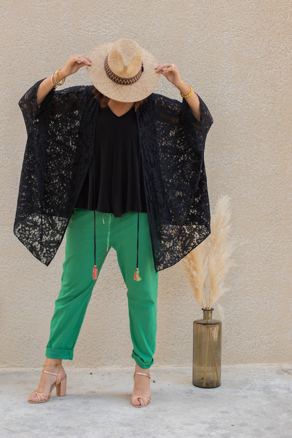 Pantalon grande taille stretch vert Jade - Coeurves