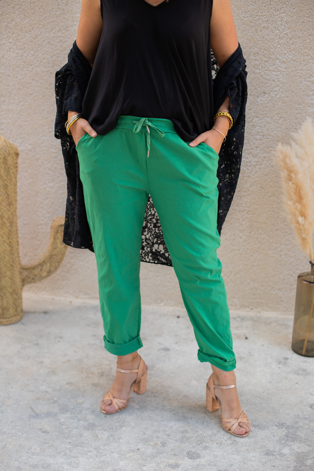 Pantalon grande taille stretch vert Jade - Coeurves