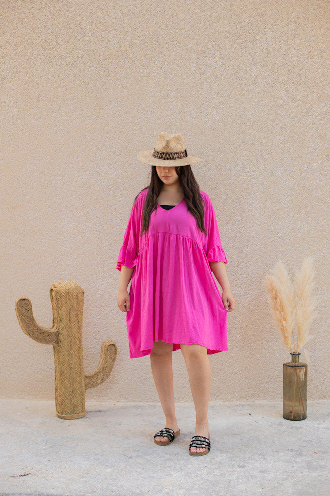 Robe tunique courte grande taille Pipa rose du 42 au 52 - Coeurves