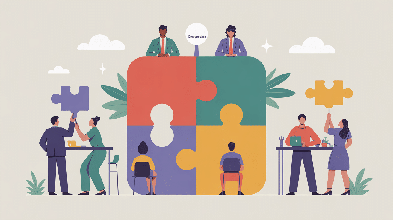 Illustration professionnelle différence collaboration et coopération