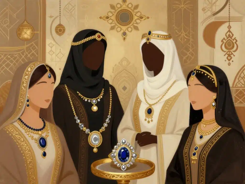 Bijoux arabe motifs culturels et silhouettes traditionnelles
