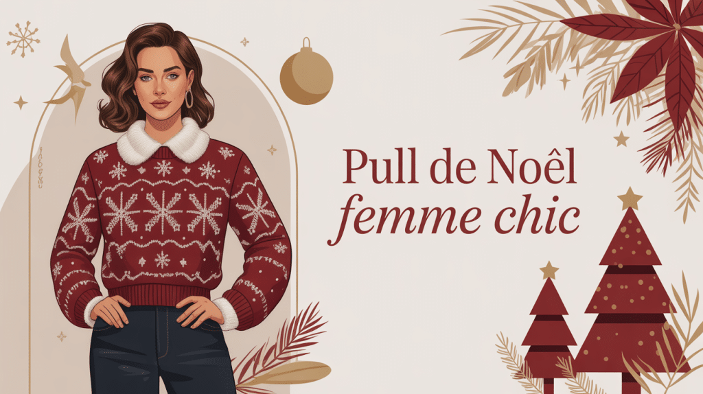 illustration mode femme avec pull noël chic ambiance festive