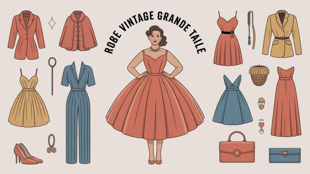 femme portant robe vintage grande taille illustration rétro