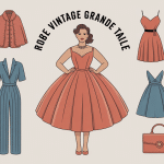 femme portant robe vintage grande taille illustration rétro