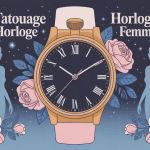 Tatouage horloge femme moderne fleurs silhouettes