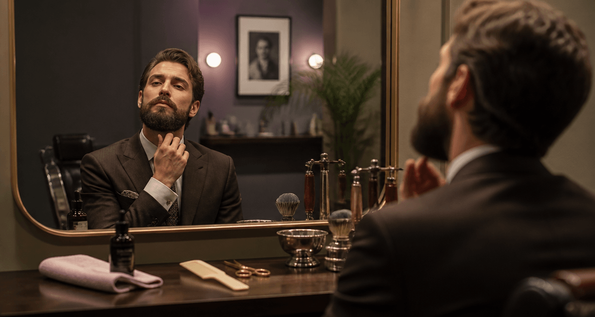 barbe style homme Verdi devant miroir