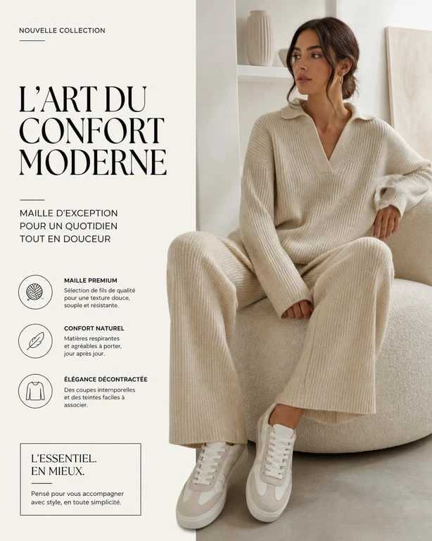 Femme portant une tenue chill élégante et confortable pour un look loungewear tendance