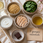 les 7 groupes d aliments tableau bols sur table