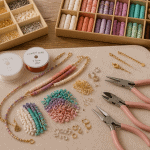 Materiel pour creation bijoux sur table atelier