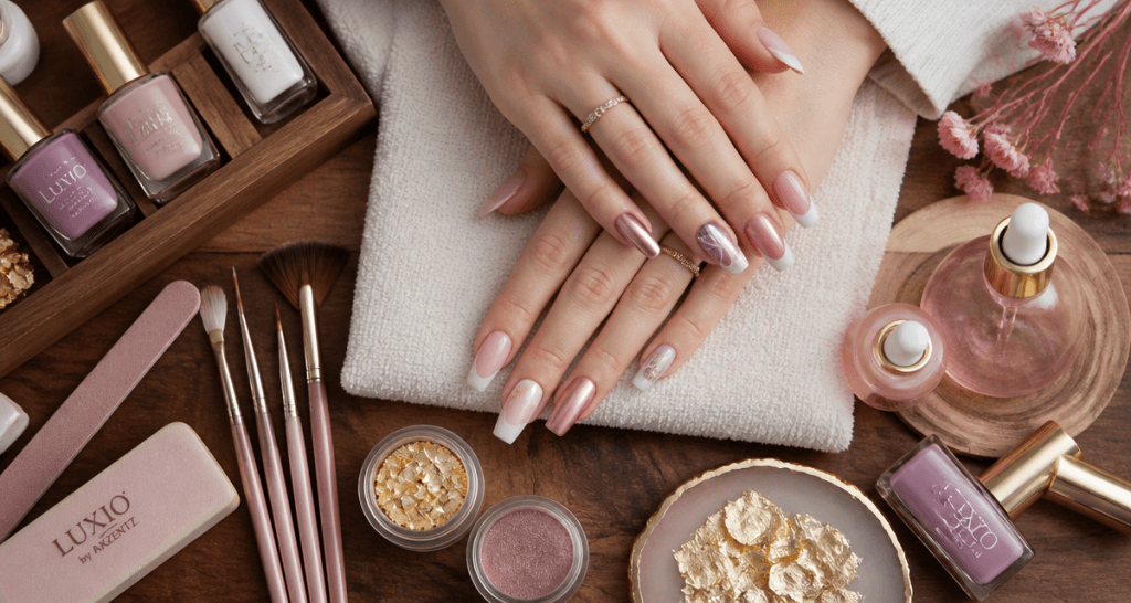 modèle vernis semi permanent sur mains soignées