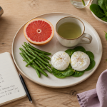 Petit-déjeuner regime rapide et efficace sur table en bois