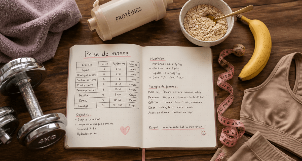 prise de masse musculaire carnet et haltères