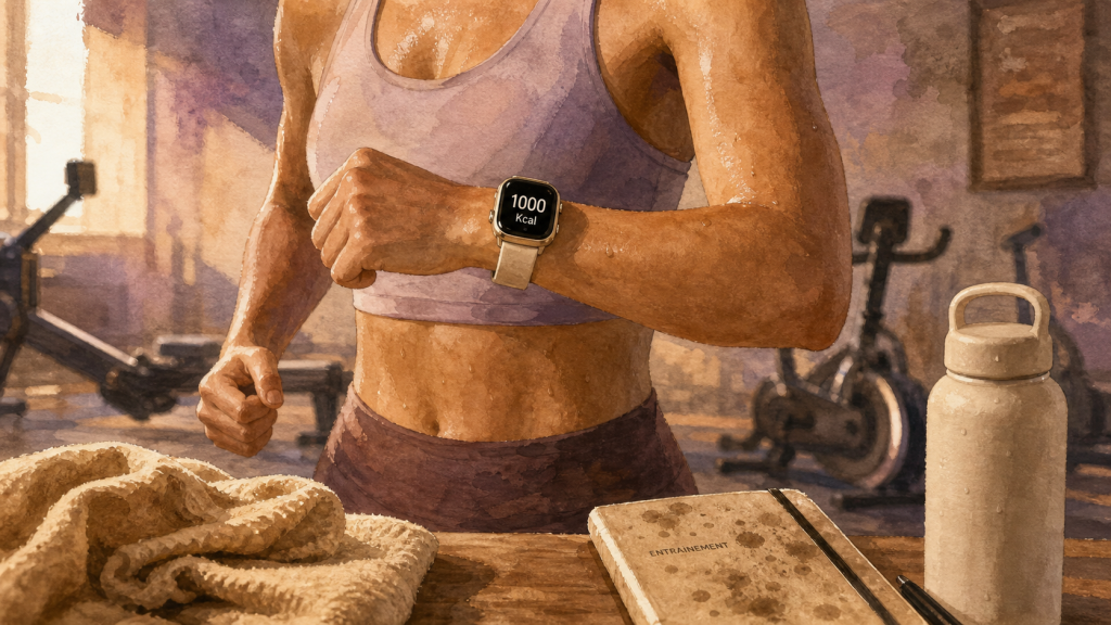 Bruler 1000 calories par jour : athlète courant devant une montre connectée