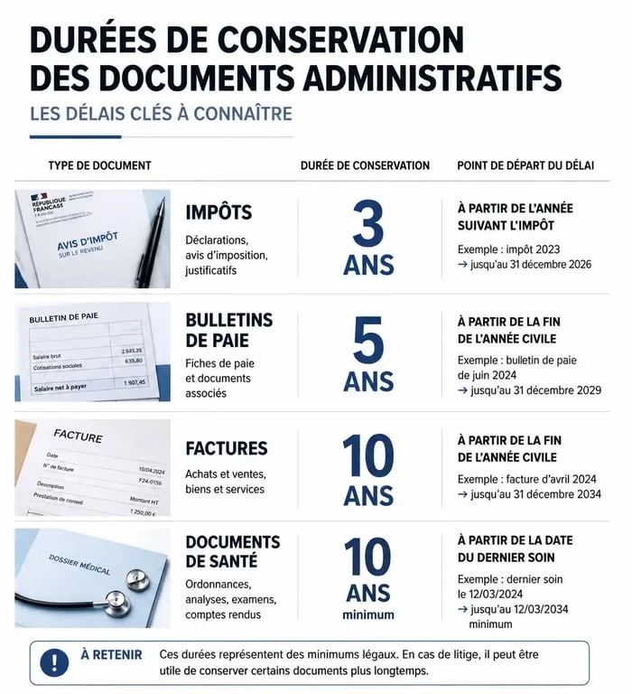 Tableau récapitulatif des durées de conservation des documents administratifs et personnels
