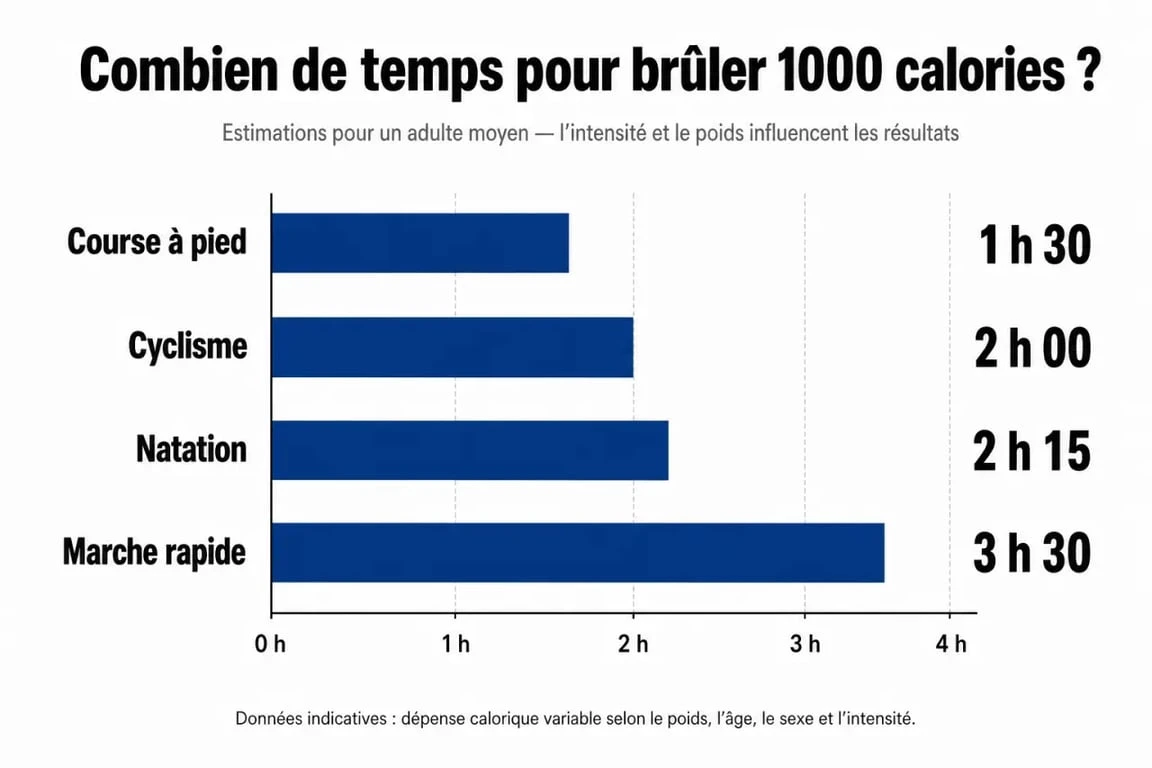 Infographie comparative des activités physiques pour bruler 1000 calories par jour
