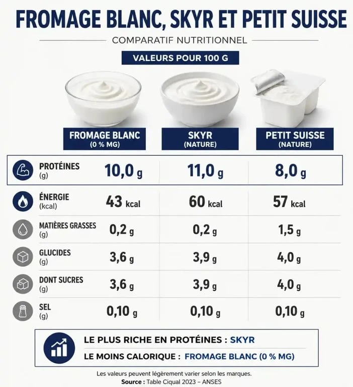 Comparatif nutritionnel : fromage blanc protéiné vs skyr et petit suisse