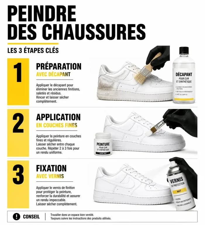 Infographie des étapes pour peindre des chaussures et personnaliser ses baskets