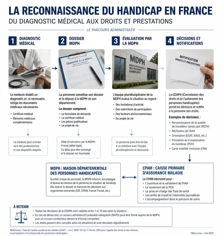 Schéma du parcours administratif pour la reconnaissance de l'invalidité et du handicap lié à la maladie de Basedow