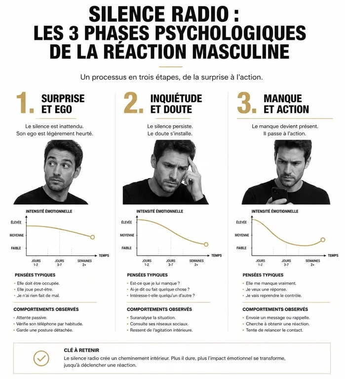 Infographie des effets psychologiques du silence radio sur les hommes