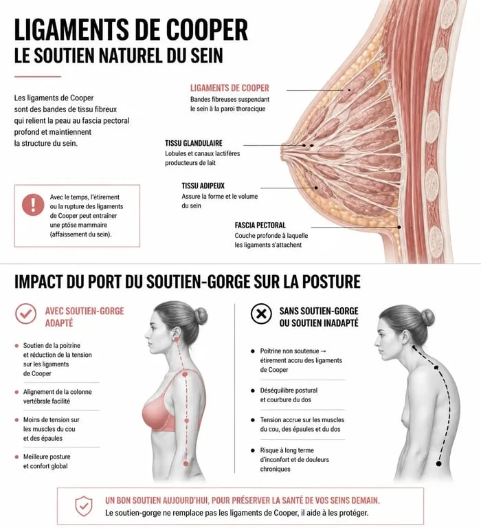 Infographie explicative sur les bienfaits du mouvement seins libres et l'anatomie mammaire