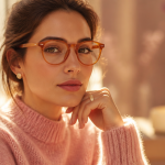 femme avec lunette orange près fenêtre