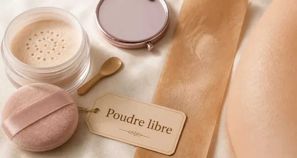 Meilleure poudre libre : pot translucide et houppette pour un teint flouté sans effet plâtre