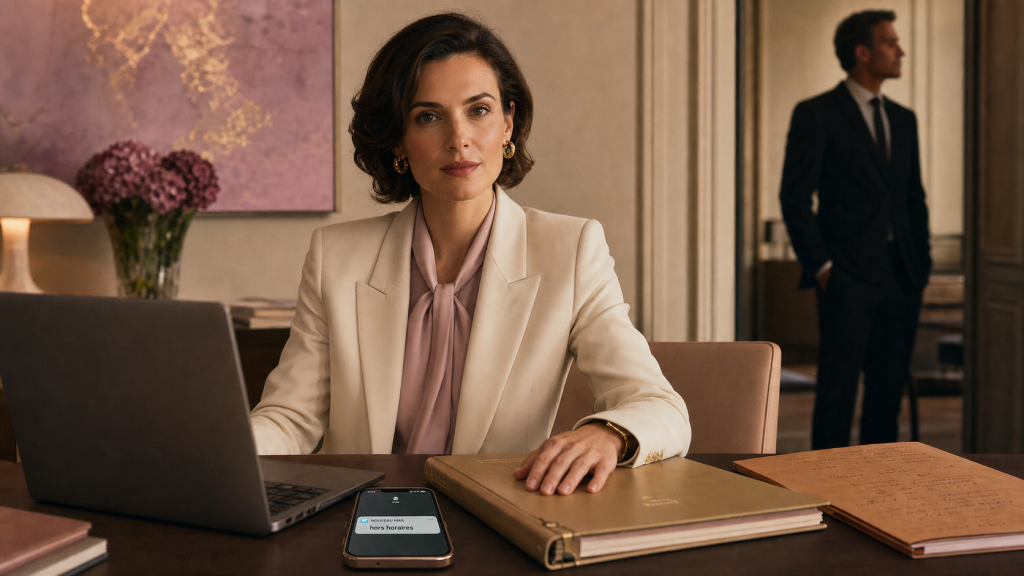 Patron amoureux signes : femme cadre stressée hors horaires au bureau