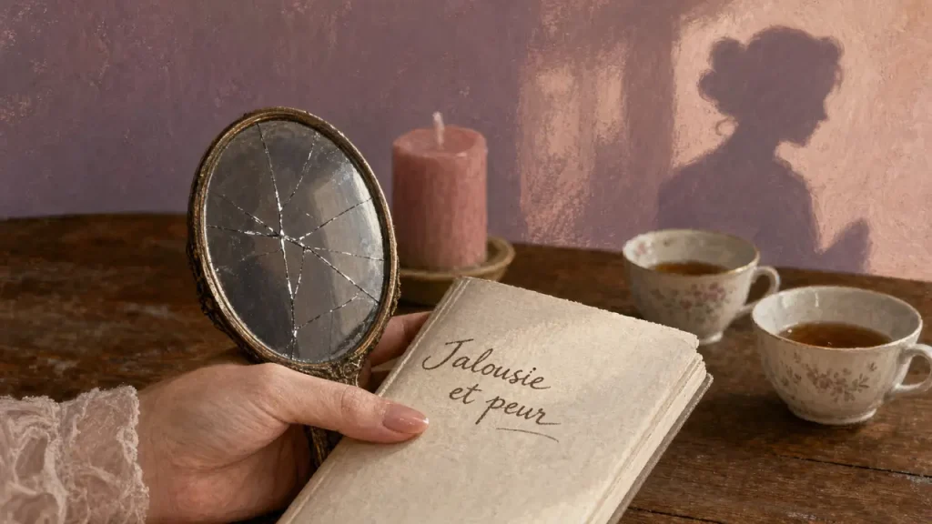 Citation sur les jalouses : jalousie féminine, miroir et carnet.