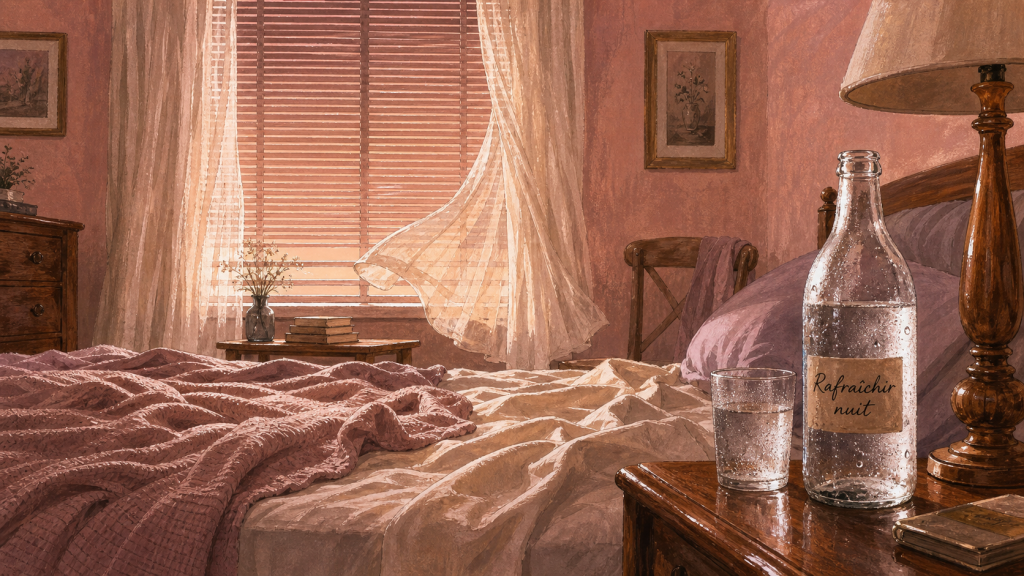 Comment se rafraîchir la nuit : chambre à 19°C, draps en lin, air bien ventilé et eau fraîche