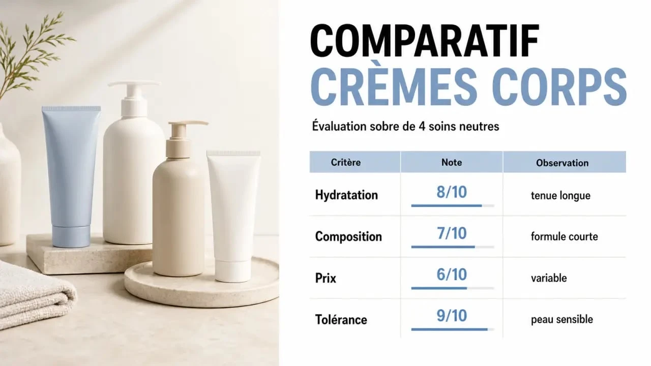 Comparatif de meilleure crème corps 60 millions consommateur avec critères d’hydratation, composition et prix