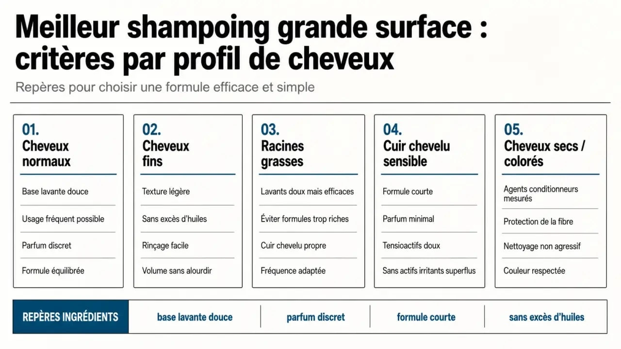 Comparatif du meilleur shampoing grande surface selon le type de cheveux et la composition