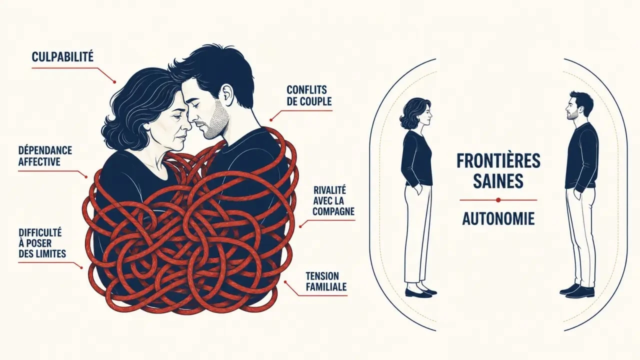Relation fusionnelle mère fils conséquence : schéma des impacts sur l’autonomie, le couple et la famille