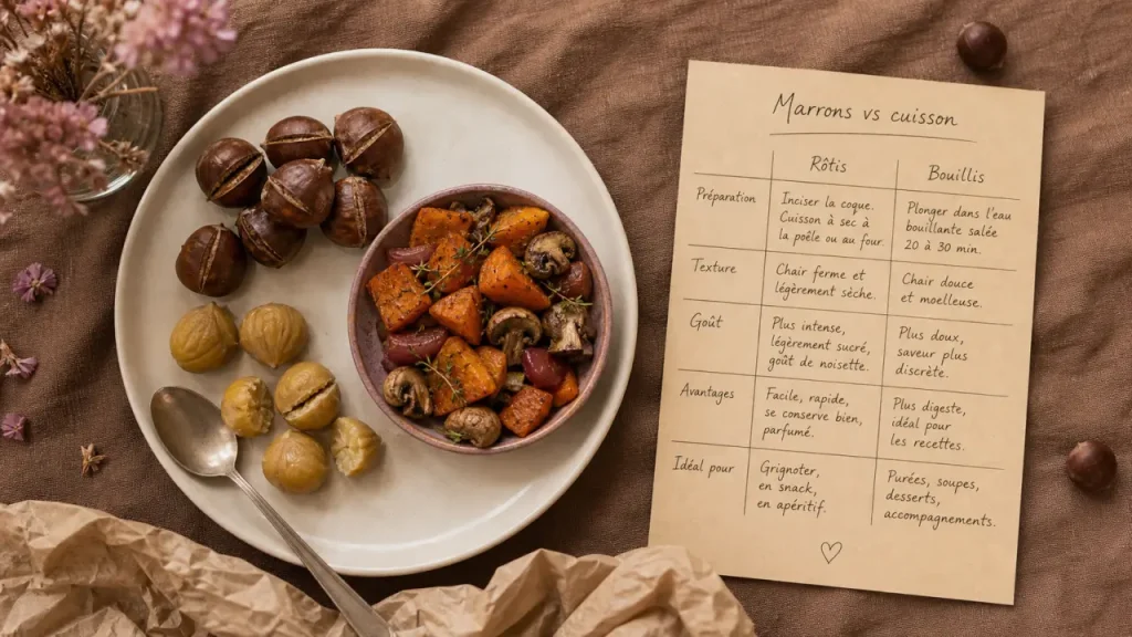 Les marrons font ils grossir ? Assiette de marrons et guide cuisson/portions