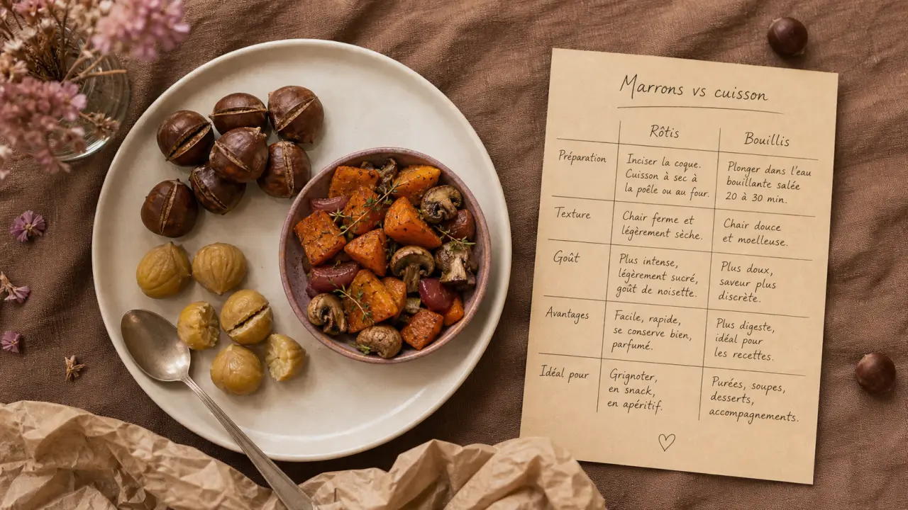Les marrons font ils grossir ? Assiette de marrons et guide cuisson/portions