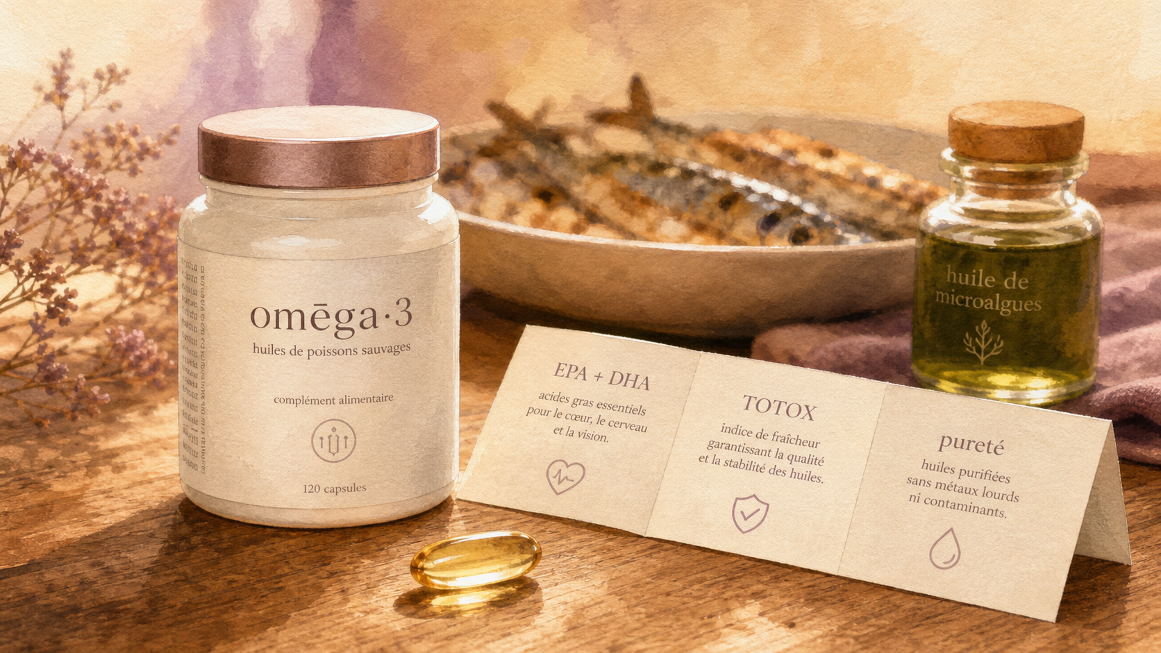 Omega 3 dietary supplement EPA DHA : pureté et TOTOX