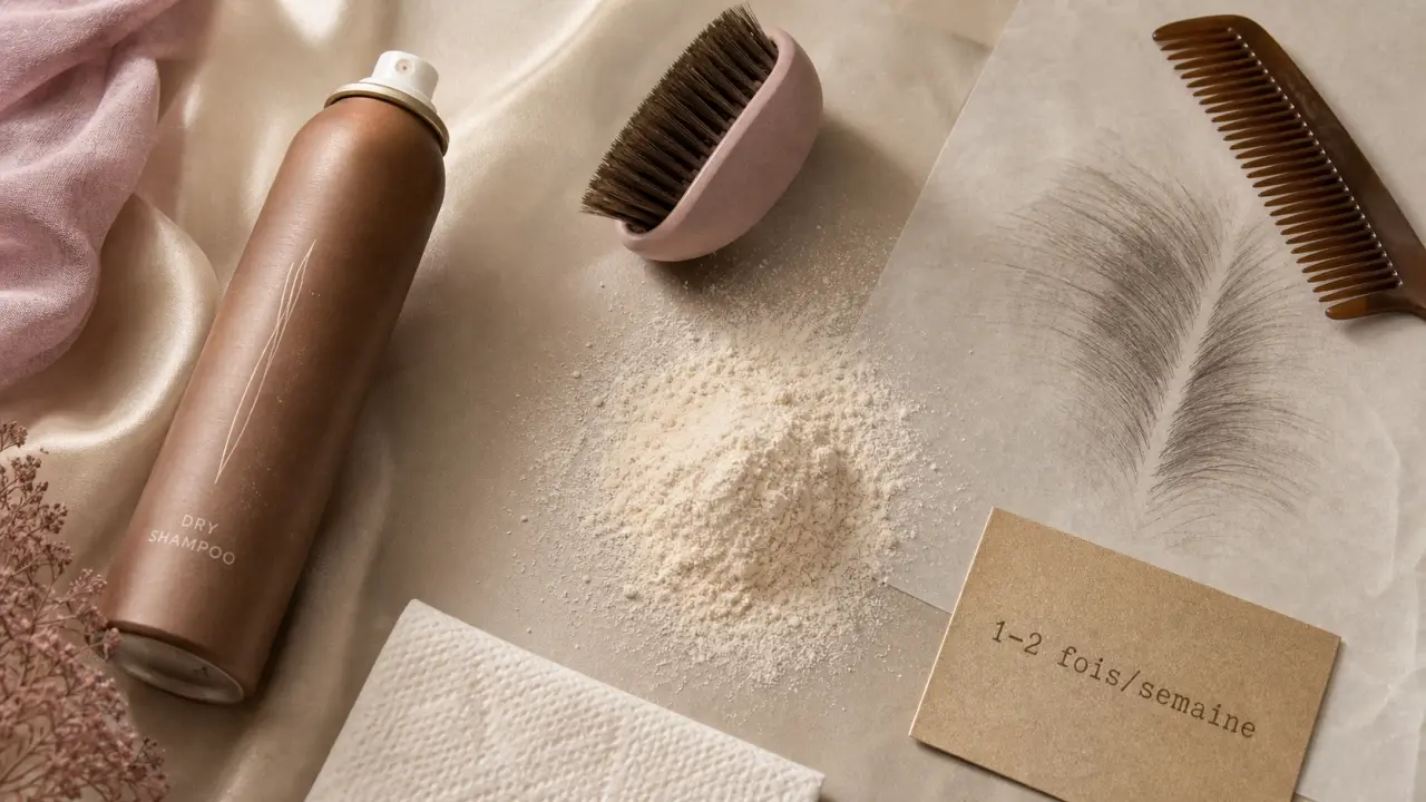 Shampoing sec combien de fois par semaine : 1 à 2 fois, spray et poudre sur table