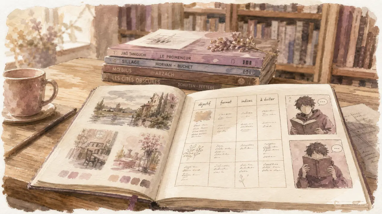 BD développement personnel : carnet d’objectif et introspection sur table bibliothèque