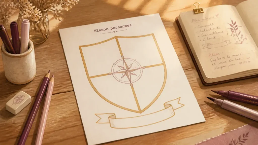 Blason personnel à remplir : valeurs, symboles, méthode et exemples concrets