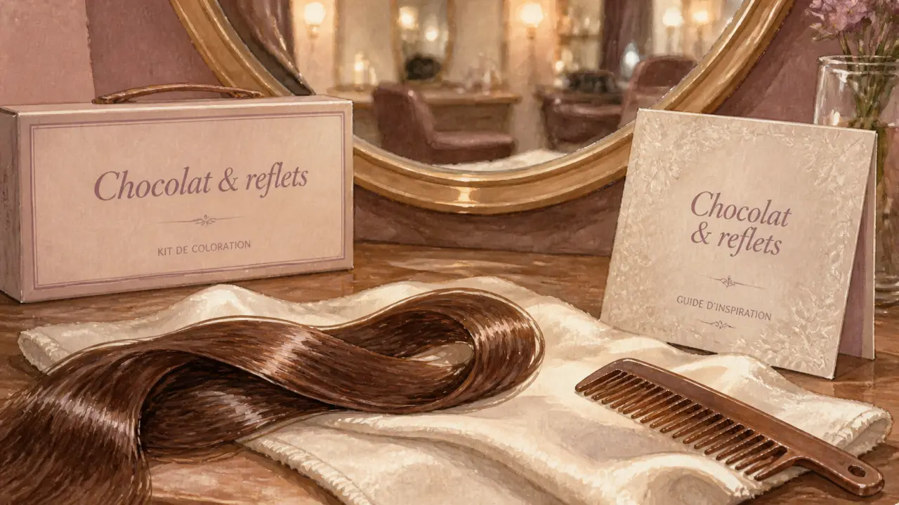 Chocolat coloration : reflets cuivrés sur cheveux au salon