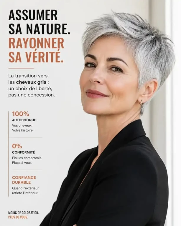 Coupe pixie pour une transition cheveux colorés cheveux gris radicale