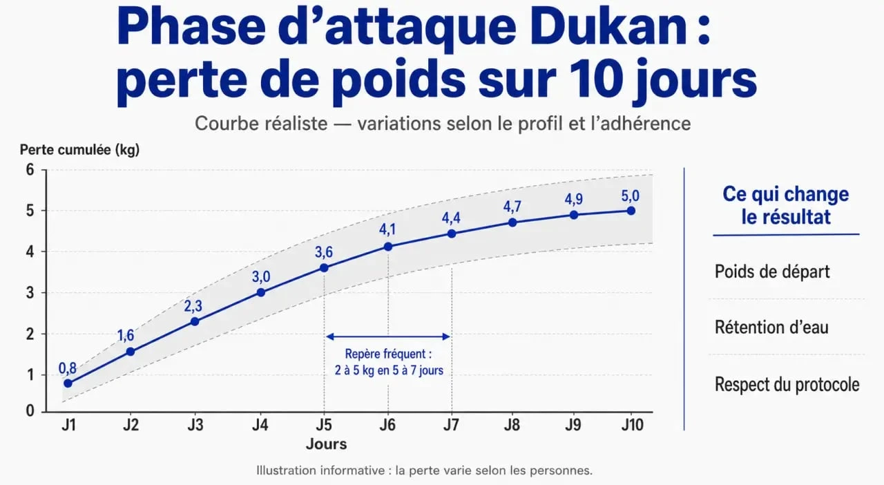 Phase d attaque 10 jours combien de kilos perdus : visualisation des pertes de poids possibles selon le profil
