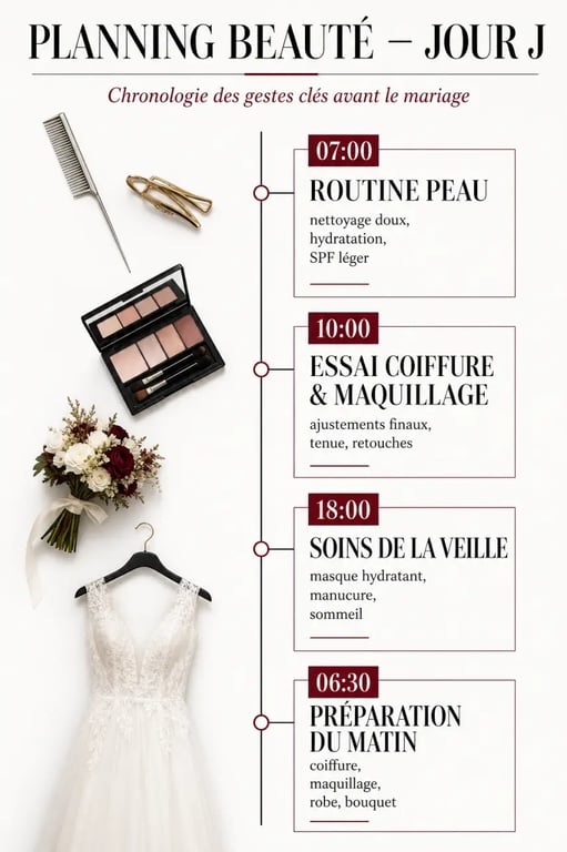 Coiffure, maquillage et tenue : nos conseils pour être la plus belle le jour J avec un planning beauté de mariée