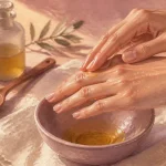 Massage huile olive : application d’huile d’olive sur la peau