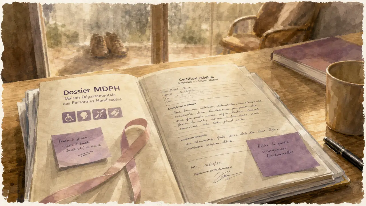 Dossier MDPH pour neuropathie des petites fibres : certificat médical, demandes ALD, RQTH, AAH, PCH