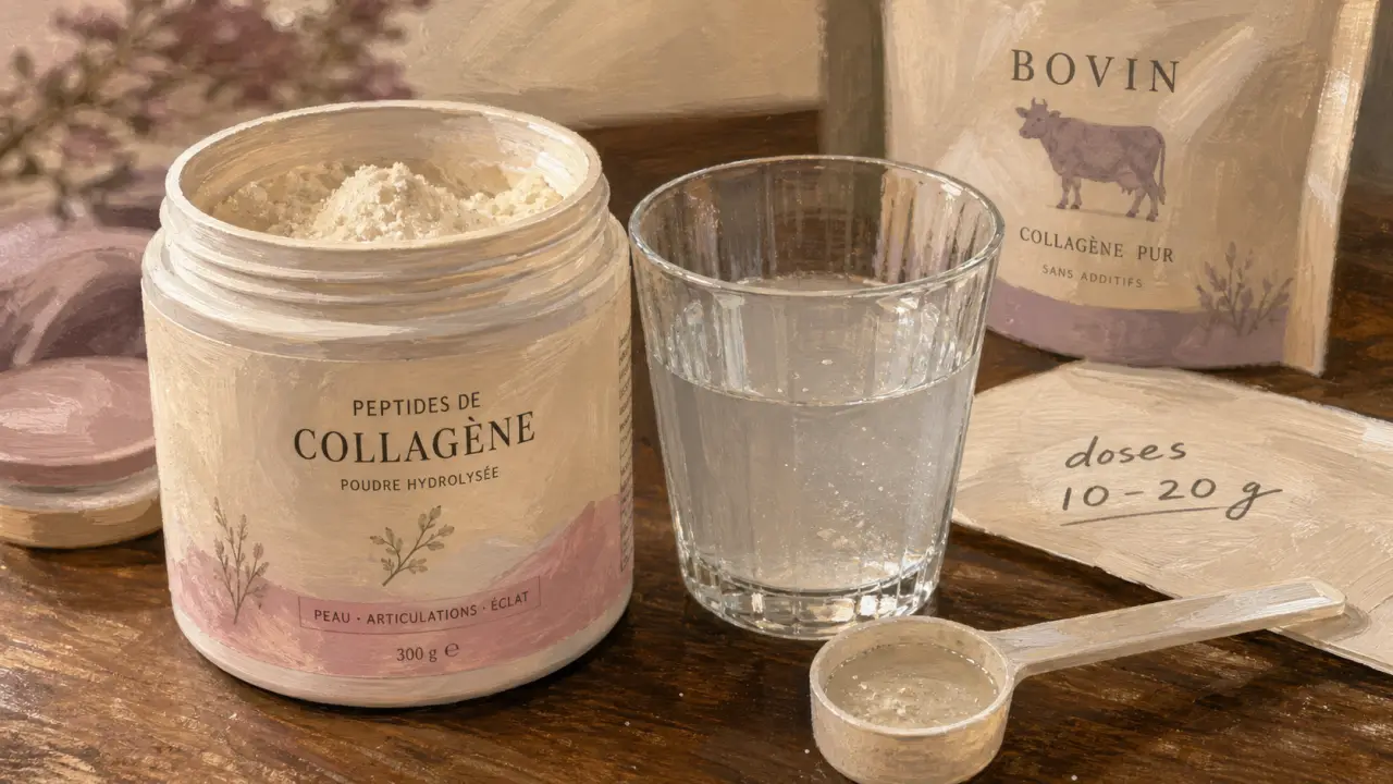 Peptide de collagene avis : poudre et dosages, cuillère et pot