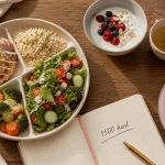 Régime 1500 calories : repas équilibré, poulet, riz complet, salade