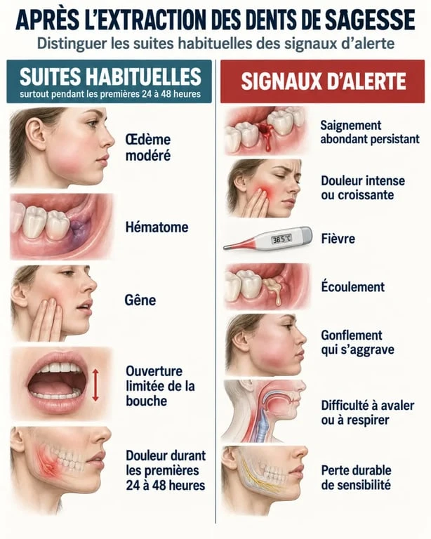 Suites normales et signes d’alerte après une opération des dents de sagesse