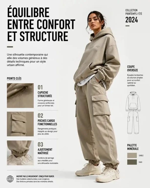 Femme streetwear portant un hoodie oversize et un pantalon cargo pour un look urbain tendance